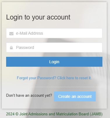 Jamb E-facility Login Page